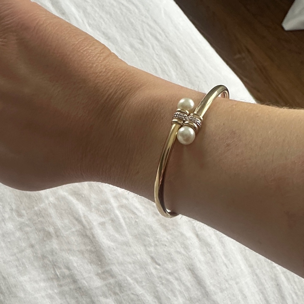 Gold Pearl Accent Bangle Bracelet